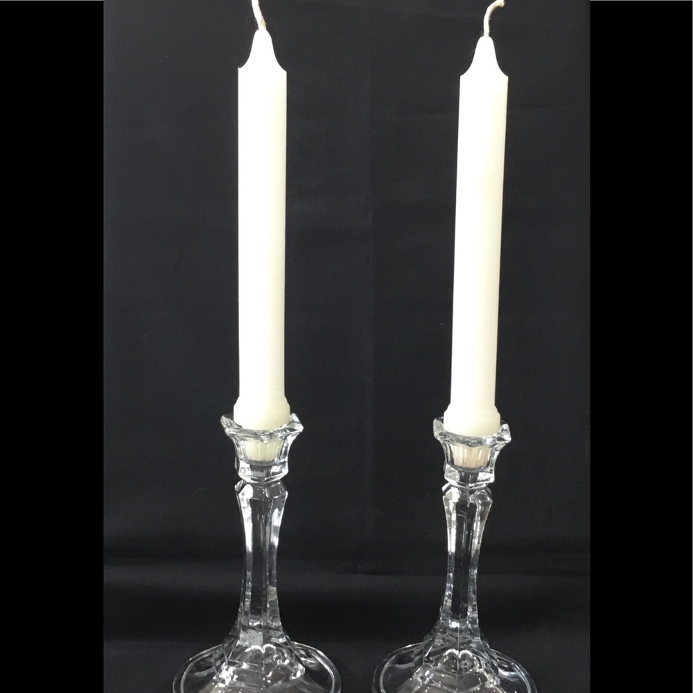 Pair of cut glass candlestick holders